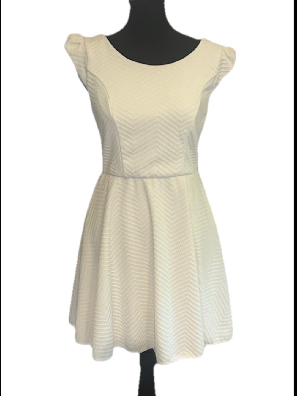 Chevron A-Line Cap Sleeve Scoop Neck Short Zip Dress 7, Juniors